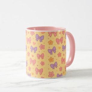 Pastel Bows & Flowers Pattern – Cute Yellow Girly Mug