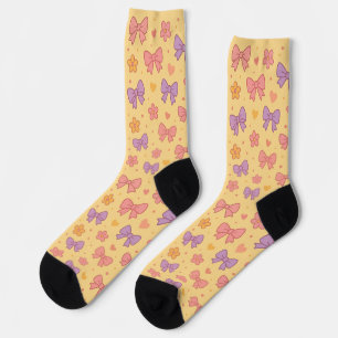 Pastel Bows & Flowers Pattern – Cute Yellow Girly Socks