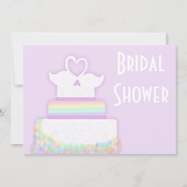 Pastel Bridal Shower Swan Cake Invitation (Front)
