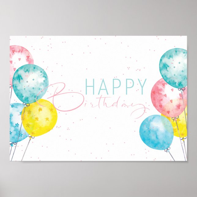 Pastel Bright watercolor Happy Birthday Poster (Front)
