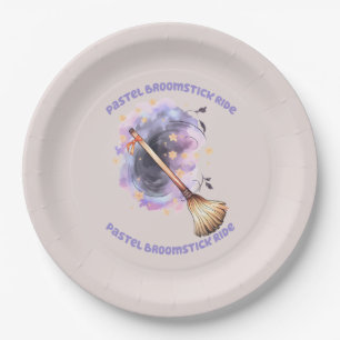 Pastel Broomstick Ride Paper Plate