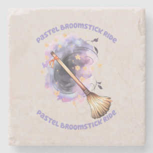 Pastel Broomstick Ride Stone Coaster