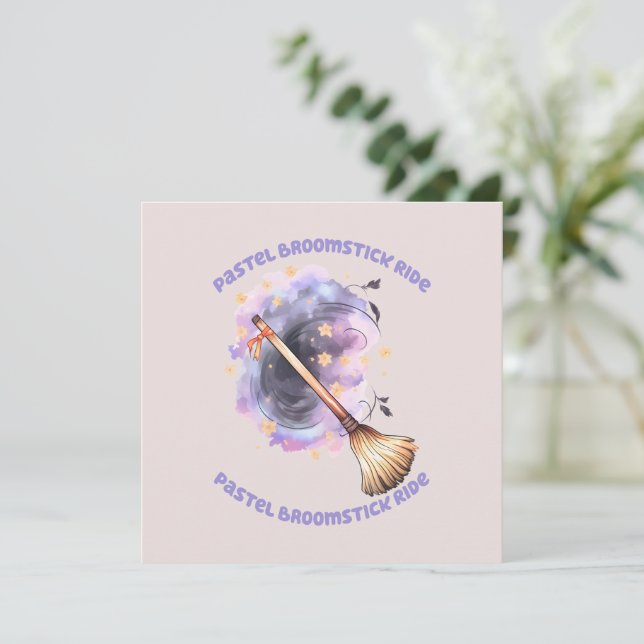 Pastel Broomstick Ride – Whimsical Witch Broom (Standing Front)