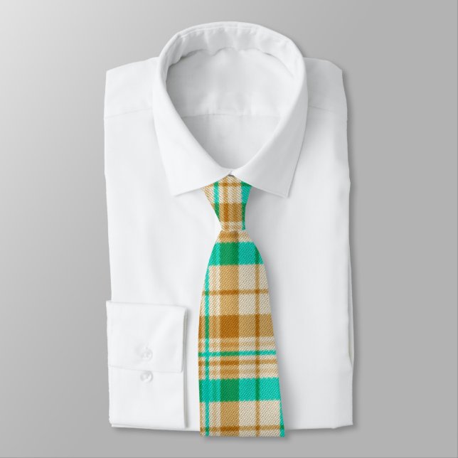 Pastel Brown and Green Plaid Tie (Tied)