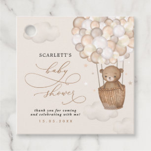 Pastel Brown Bear Hot Air Balloon Baby Shower Favour Tags
