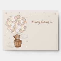 Pastel Brown Bear Hot Air Balloons Return Address
