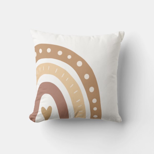 Pastel Brown Boho Rainbow Throw Pillow (Front)