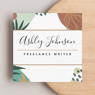 Pastel Brown Pretty Calligraphy Tropical Classy Square Business Card