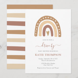 Pastel Brown Rainbow Boho Drive By Baby Shower Invitation