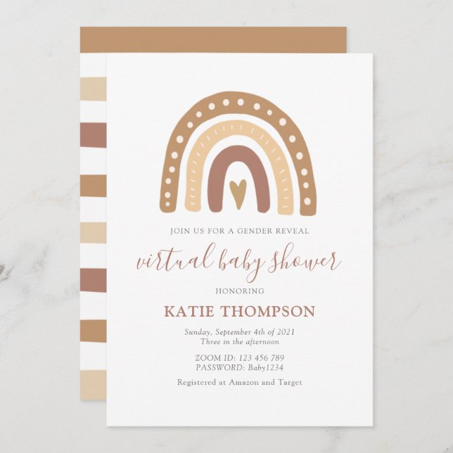 Pastel Brown Rainbow Gender Reveal Baby Shower Invitation (Front/Back)