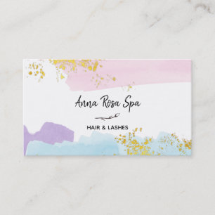 *~* Pastel Brush Splash Gold Glitter Rose Bud Business Card