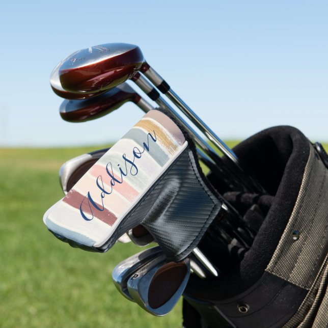 Pastel brush strokes personalised  golf head cover (In Situ)
