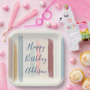 Pastel brush strokes personalised paper plate