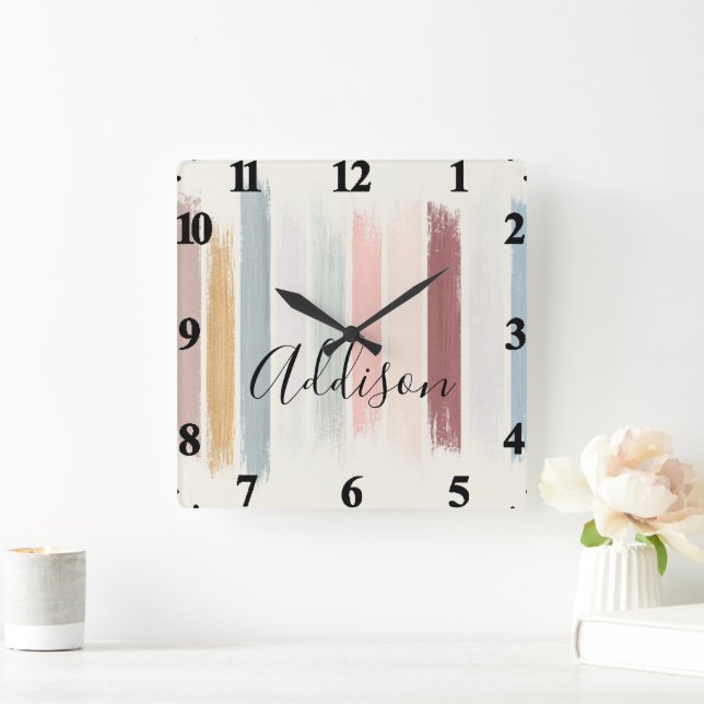 Pastel brush strokes personalized  square wall clock (Home)