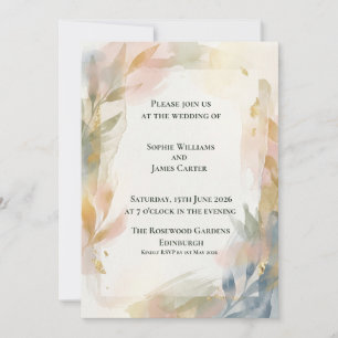 Pastel Brushstroke Botanical Wedding Invitation