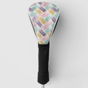 Pastel Brushstroke & Gold Crisscross Abstract Golf Head Cover