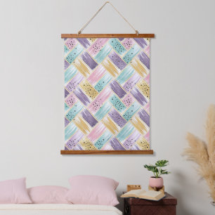 Pastel Brushstroke & Gold Crisscross Abstract Hanging Tapestry
