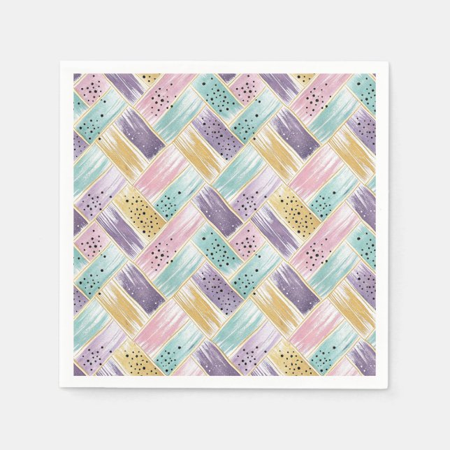 Pastel Brushstroke & Gold Crisscross Abstract Napkin (Front)
