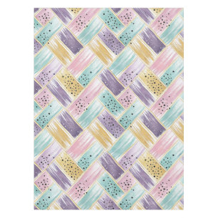 Pastel Brushstroke & Gold Crisscross Abstract Tablecloth