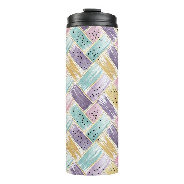 Pastel Brushstroke & Gold Crisscross Abstract Thermal Tumbler (Front)