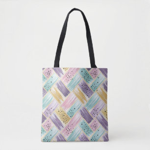 Pastel Brushstroke & Gold Crisscross Abstract Tote Bag