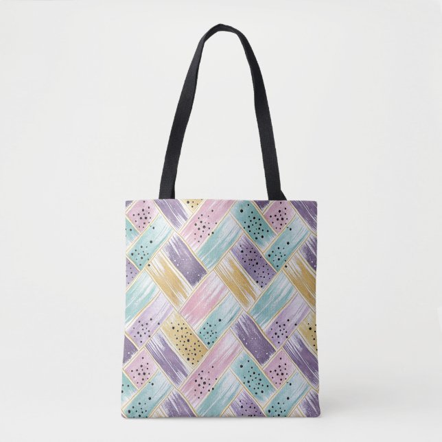Pastel Brushstroke & Gold Crisscross Abstract Tote Bag (Front)
