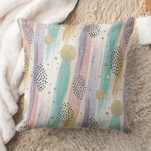Pastel Brushstroke & Gold Geometric Abstract Cushion