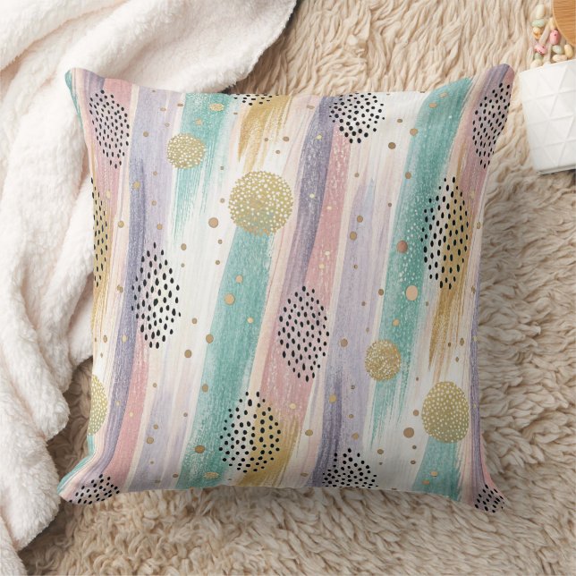 Pastel Brushstroke & Gold Geometric Abstract Cushion (Blanket)
