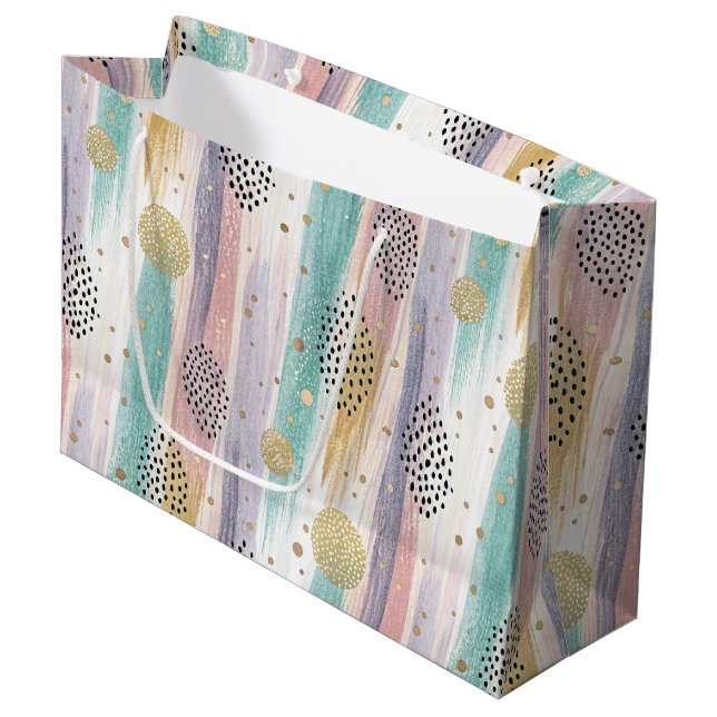 Pastel Brushstroke & Gold Geometric Abstract Large Gift Bag (Front Angled)