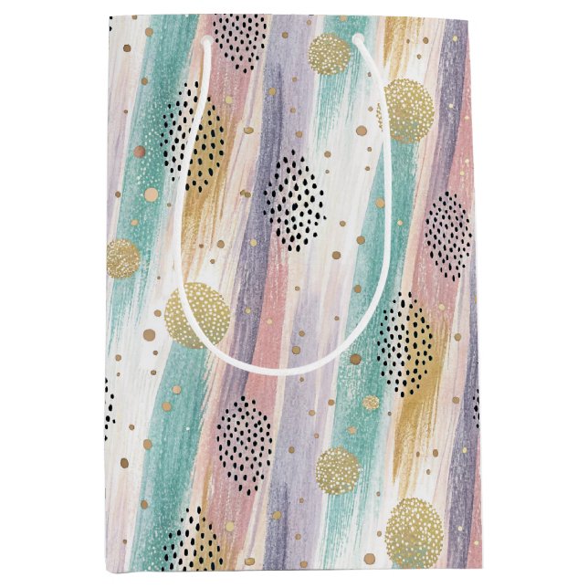 Pastel Brushstroke & Gold Geometric Abstract Medium Gift Bag (Front)