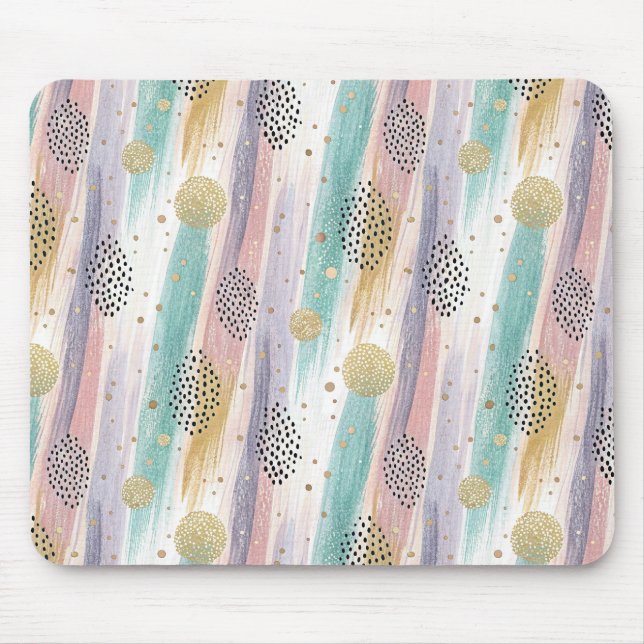 Pastel Brushstroke & Gold Geometric Abstract Mouse Mat (Front)