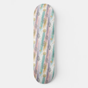 Pastel Brushstroke & Gold Geometric Abstract Skateboard
