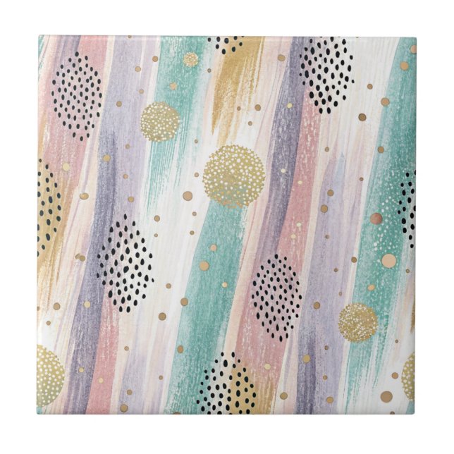 Pastel Brushstroke & Gold Geometric Abstract Tile (Front)