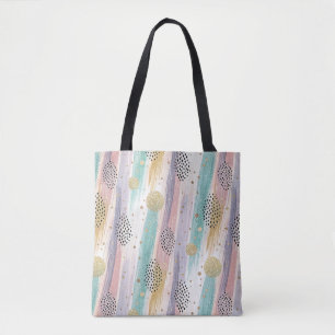 Pastel Brushstroke & Gold Geometric Abstract Tote Bag