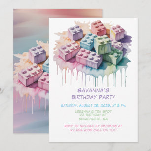 Pastel Building Block Splash Girl Birthday Party Invitation
