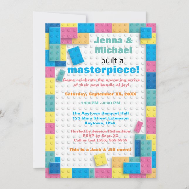 Pastel Building Blocks Baby Shower Invitation (Front)