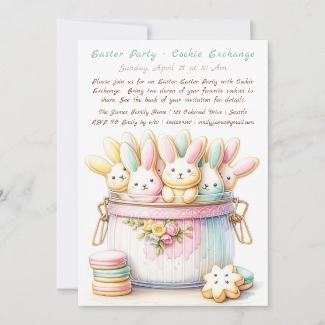 Pastel Bunny Cookie Exchange Invitation (Front)