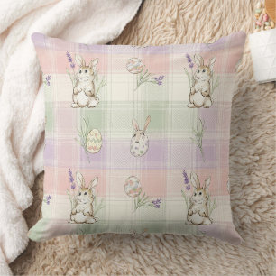 Pastel Bunny Egg Gingham Spring Pattern Cushion