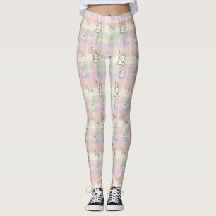 Pastel Bunny Egg Gingham Spring Pattern Leggings