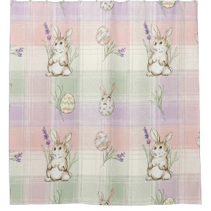 Pastel Bunny Egg Gingham Spring Pattern Shower Curtain