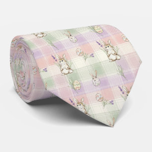 Pastel Bunny Egg Gingham Spring Pattern Tie