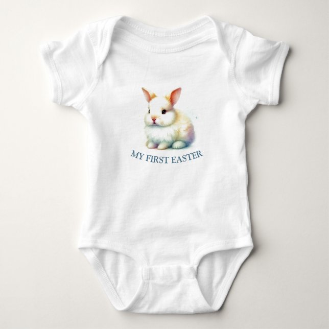 Pastel Bunny Face Baby Bodysuit - My First Easter  (Front)