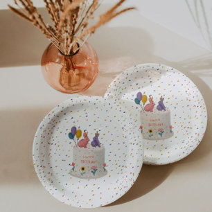 Pastel Bunny Joint Birthday for Sister Brother Paper Plate