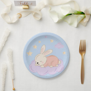 Pastel Bunny on Cloud Baby Shower Paper Plates