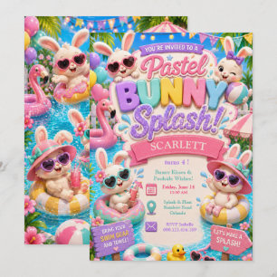Pastel Bunny Splash Birthday - Pool Party Invitation