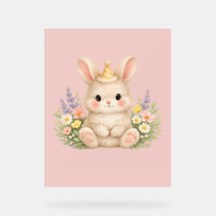 Pastel Bunny Wildflower Illustration for a Magical Acrylic Sign
