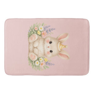 Pastel Bunny Wildflower Illustration for a Magical Bath Mat