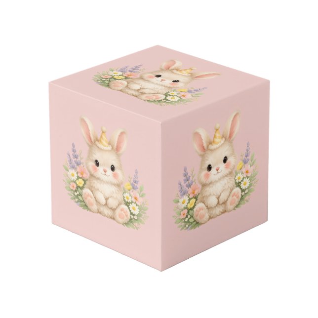 Pastel Bunny Wildflower Illustration for a Magical Cube (Front Angled)