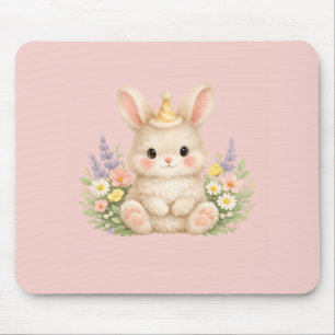 Pastel Bunny Wildflower Illustration for a Magical Mouse Mat