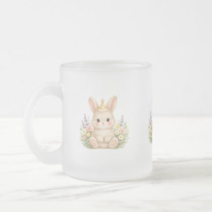 Pastel Bunny Wildflower Illustration Frosted Glass Coffee Mug